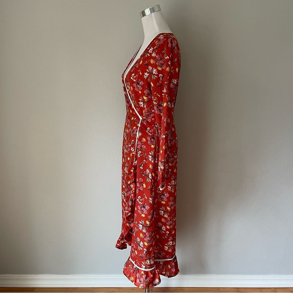 Free People Covent Garden Red Brick Floral Wrap Dress Size 6 - Picture 7 of 9